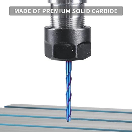 Extra Long 4 Inch Upcut Spiral Router Bit 1/4 Inch Shank, 1/4 Inch Cutting Diameter, Solid Carbide with NACO Coating CNC Router Bits End Mill for Wood Cut, Trimming, Carving