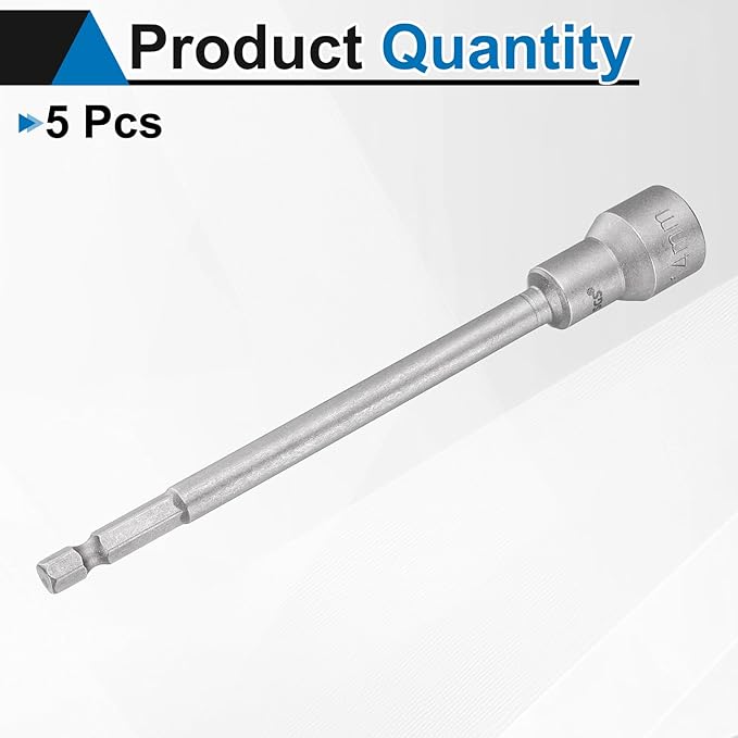 HARFINGTON 5pcs Nut Driver Drill Bit 14mm Metric Socket 1/4" Hex Shank 5.91" (150mm) Long Magnetic 6-Point Sockets Quick Change CR-V Steel Bolt Setters for Power Drill Drivers