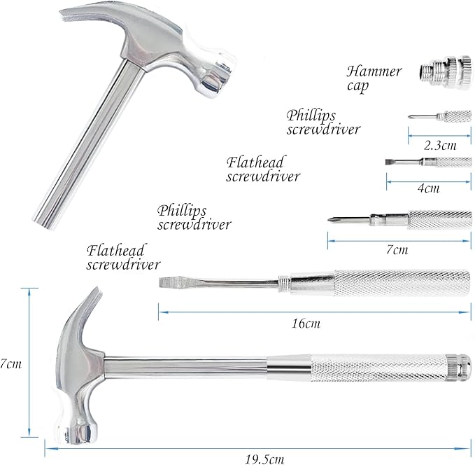 Sliver 6-in-1 Multitool: Mini Hammer & Screwdriver Set for Camping & DIY Projects