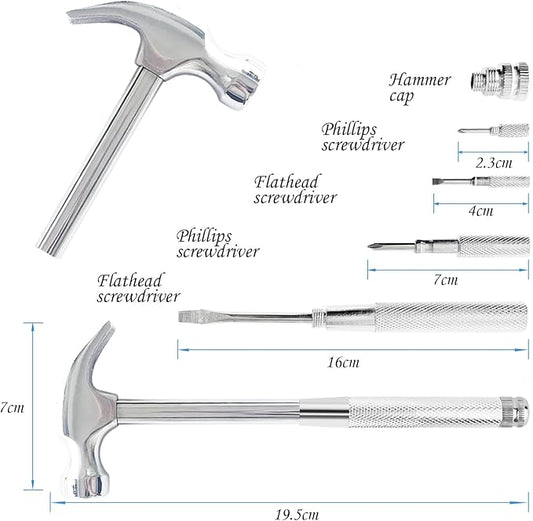 Sliver 6-in-1 Multitool: Mini Hammer & Screwdriver Set for Camping & DIY Projects