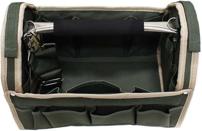 RAVEN 12.5" Green Tool Carry-All | Premium Canvas with Multi-Pockets | Metal Handle & Rubber Feet | 12.5" x 9.5" x 8" | Best for Tools, Crafts & Supplies