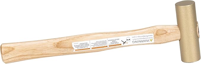 VAUGHAN Solid Brass Mallet, Non Sparking Non Marring 0.75 Lbs Head, Hickory Handle, BM100, VN59308