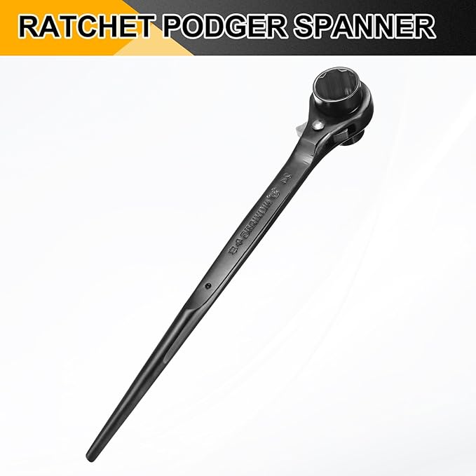HARFINGTON Scaffolding Podger Ratchet Wrench 19mm x 24mm CR-V 12 Point Double Ended Socket Ratcheting Podger Scaffold Spud Spanner Tool for Auto Repair Mechanical Maintenance, Black