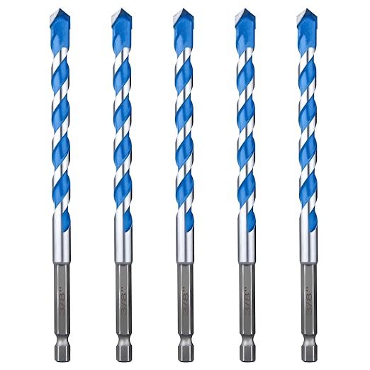 Concrete Drill Bit Set 5 Pcs, Masonry Drill Bit Set 3/8", Shockproof Hex Shank Drill Bit Set, Industrial Carbide Drill Bits for Class/Brick/Plastic/Cement/Tile