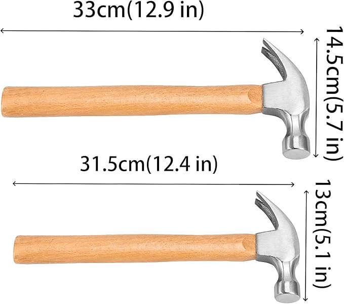 FUNSUEI 4 PCS 18 OZ and 26 OZ Claw Hammer, Carbon Steel Straight Rip Claw Hammer with Smooth Face Wood Handle for Prying Nails, Woodworking, Repairing