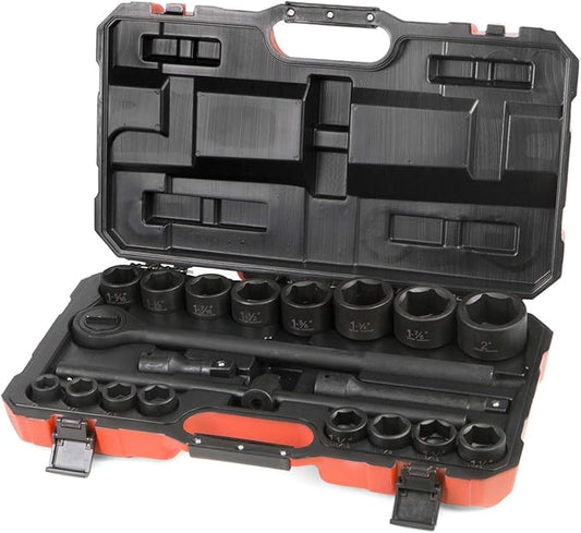 Stark USA 21-Pieces 3/4" Drive Deep Impact Socket Set Sliding T-Bar Master SAE Includes Ratchet Handle and Extension Bars with Case (3/4" - 2" inch)
