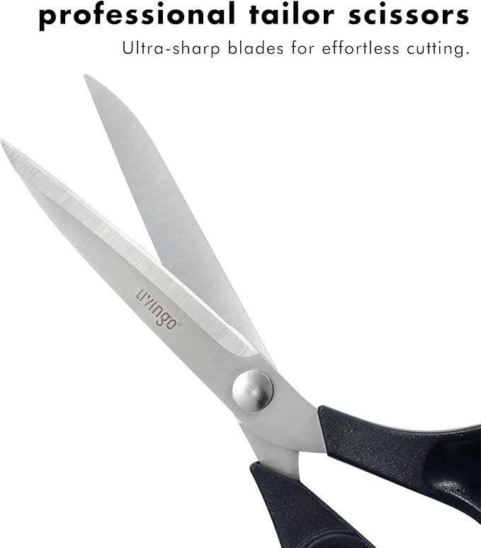 LIVINGO 9.5??Fabric Shears, Black Handle Stainless Steel Heavy Duty Sharp Bent Sewing Shears for Sewing, Quilting, Crafting Cutting Cloth, Leather, Paper