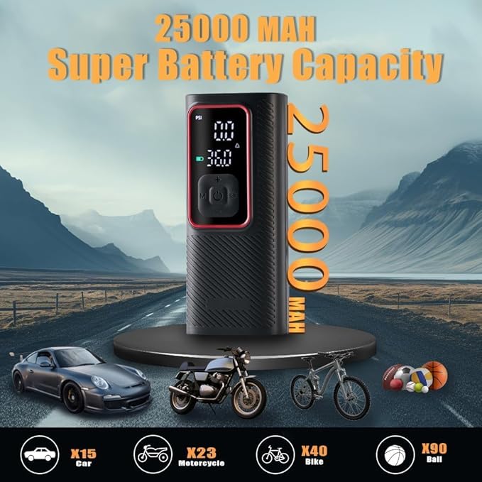 ZZT Air Compressor Tire Inflator Portable Air Pump for Car Tires with Tire Pressure Gauge (150 PSI) - One Click Smart Pump for Car, Motorcycle, Bicycle and Ball (Black&Red)