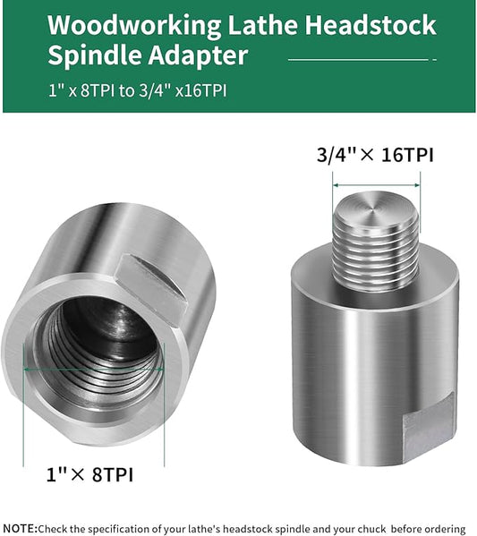 Lathe Headstock Spindle Adapter,Converts 1" x 8TPI to 3/4" x 16TPI for Woodworking Lathe