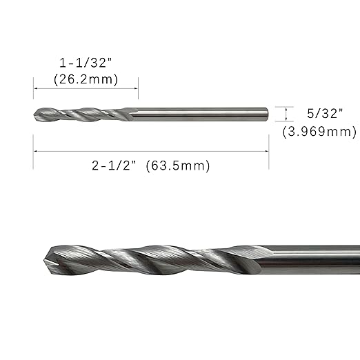 LUMN 5/32" Solid Carbide Jobber Drill Bits with Straight Shank and 118째 Point Angle, Made from Tungsten Carbide Material,5-Pieces