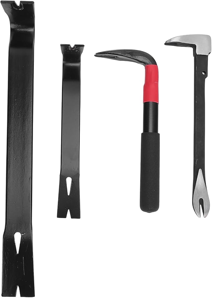 Nail Puller Pry Bar Set 4 Pcs Multi Functional High Hardness Ergonomic Design Flat Crowbar for Home Decoration Woodworking 45 Manganese Steel 9 Inch 10 Inch 15 Inch