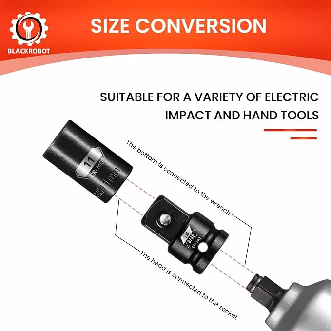 BLACKROBOT 3/4?쒯 To 1?쒶 Impact Socket Adapter, Cr-Mo Steel Exceeds ANSI Standards, Square Drive Reducer for Impact Driver Wrench