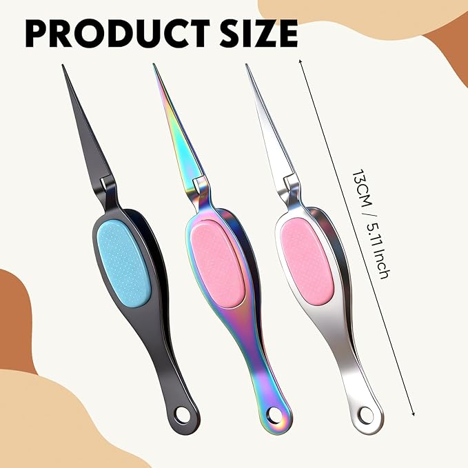 Mudder 3 Pcs Reverse Tweezers Craft Crossing Lock Tweezers Reverse Grip Precision Curved Bent Straight Fine Tip for Craft Jewelry Beading Electronic Laboratory Work (Straight Tip)