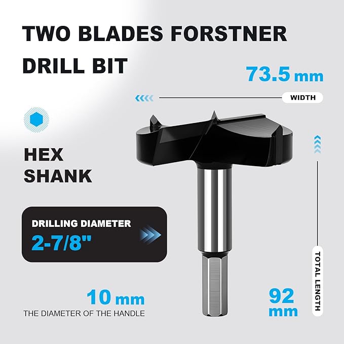 2-7/8 Inch Forstner Drill Bit Carbide Tipped,Woodworking Hinge Cutter for Precise Flat Bottom Holes in Hard Wood,Plywood,Plastic - Professional Grade