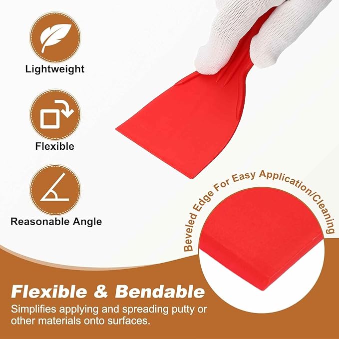 HARFINGTON 5pcs Putty Knife Scraper 3" Width Flexible Plastic Putty Knife Paint Scraper Tool for Taping Drywall Spreading Painting Wall Scratching Red