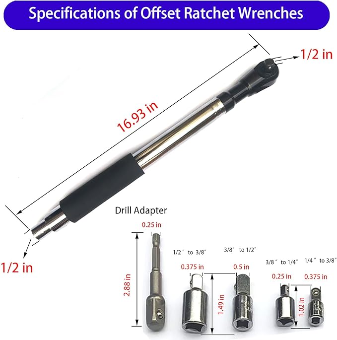 Offset Wrench Extender - 1/2" Drive Impact Wrench Adapter, Heavy-Duty Ratchet Extension for Tight Spaces, Fits Standard Sockets