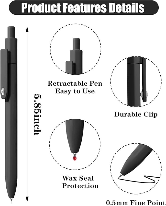Vitoler Pens,0.5 mm Fine Point Pen Smooth Writing,8 pcs Black Gel Pens for Office School Teacher Supplies,Quick Dry Pens for Nurses Aesthetic
