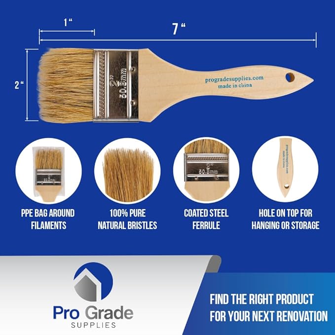 Pro Grade - Chip Paint Brushes - 12 Ea 2 Inch Chip Paint Brush Light Brown