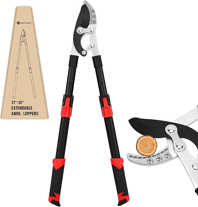 Yesker 27-35" Extendable Loppers for Tree Trimming Heavy Duty Tree Trimmer Bypass Loppers with Compound Action Sharp Anvil Blade up to 2 Inch Cut Capacity Branch Cutter Chops Thick Branches Ease