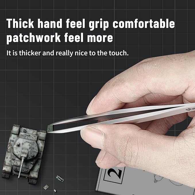 stedi 2PCS Precision Thickened Tweezer Set, Model Hobbyist Tools, Ultra Precision Premium Stainless Steel Tweezers for Gundam, Scale Military Models, 3D Resin Parts, Industrial Tweezers