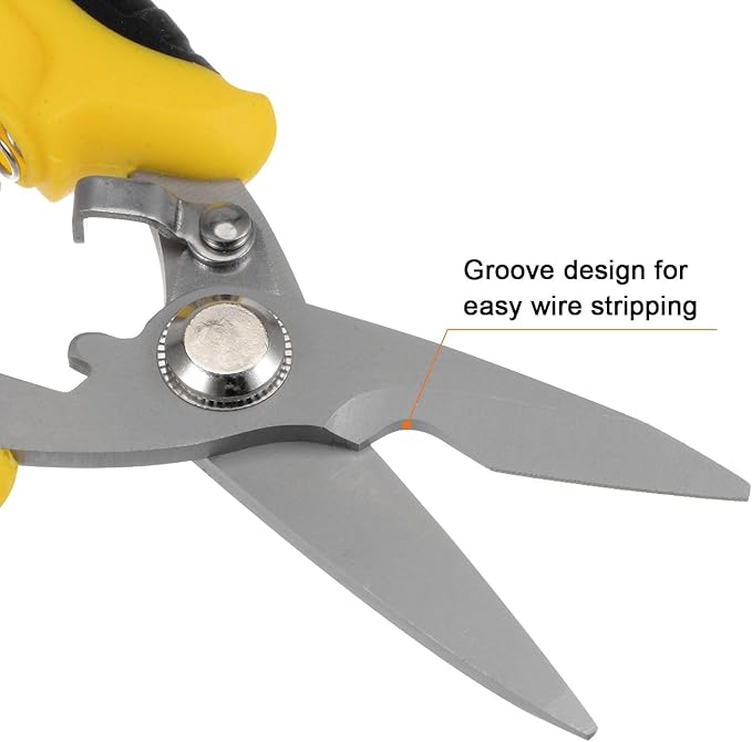 HARFINGTON Industrial Scissors 7 Inch Stainless Steel Shears Blades with Black Yellow Handle for Cutting Thin Metal Copper Sheets