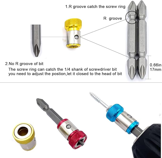 6 Pieces Magnetic Screw Ring With 2 Pieces Ph2 Screwdriver Bit Set,Magnetizer Screw Removable For 1/4 Inch/6.35mm Hex Screwdriver and Power Bits (YELLOW)