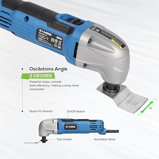 Oscillating Tool, 1.5A Oscillating Multi Tool with with 3째 Oscillation Angle, 12 Piece Accessories Scraping, Grinding, Sanding, Cutting