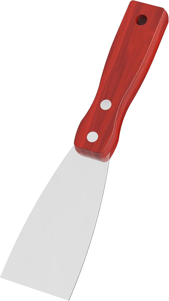 Putty Knife, 2 Inch Stainless Steel Scraper Tool, Wooden Handle Metal Spackle Knives for Drywall, Decals, Wall Paper, Floor Tile, Patching, Painting, Taping, Scraping Coating