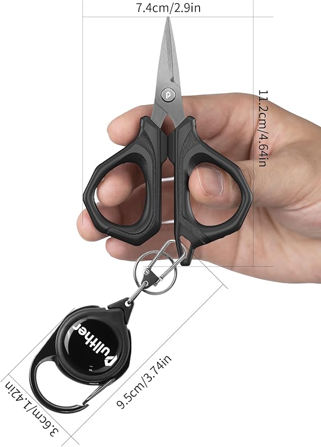4.6" Fishing Scissors,Fishing Line Cutter for Braided Fishing Line,Fishing Gear with Tool Retractor,Non-Slip Grip Small Scissors for Saltwater & Freshwater