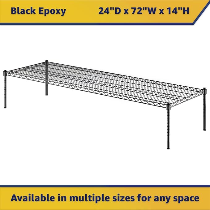 24" x 72" x 14" Black Epoxy Wire Storage Shelf, Dunnage Rack, Commercial 1 Tier Small Shelf