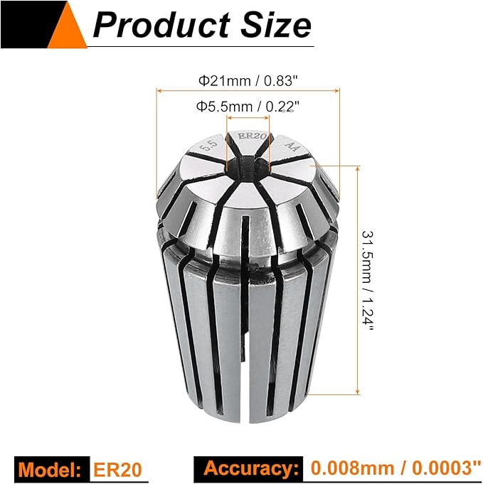 HARFINGTON Spring Collet Chuck ER20 5.5mm 65Mn Spring Steel Precision Router Collets for CNC Engraving Milling Lathe Tool