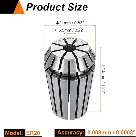 HARFINGTON Spring Collet Chuck ER20 5.5mm 65Mn Spring Steel Precision Router Collets for CNC Engraving Milling Lathe Tool