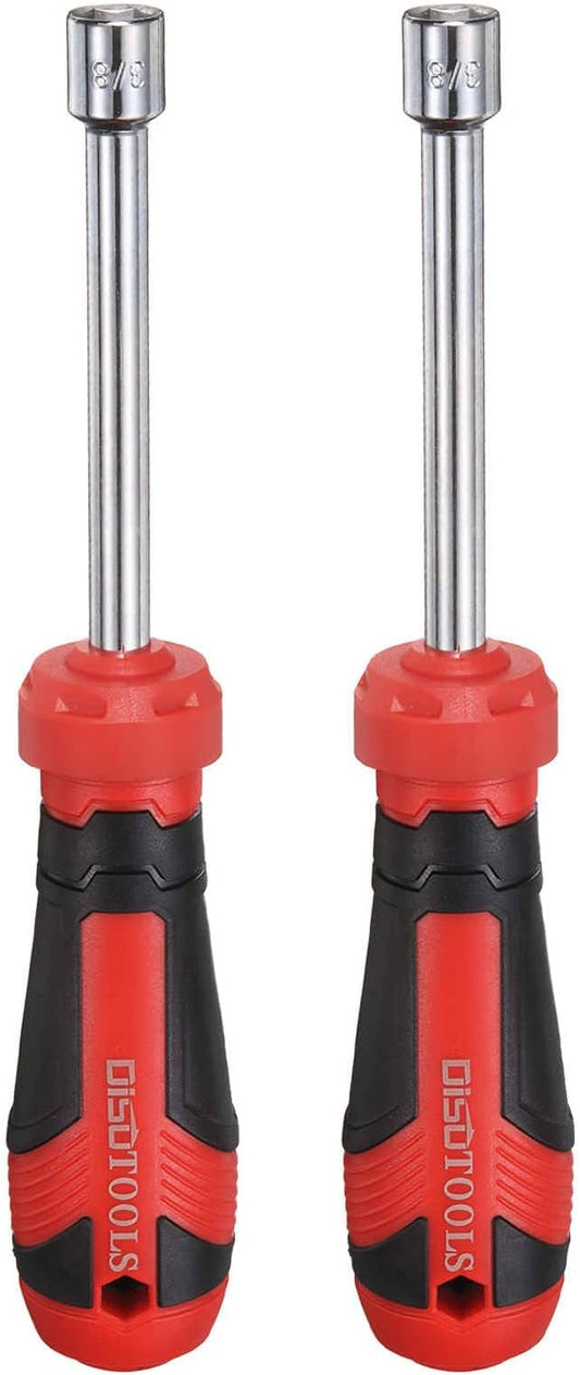 HARFINGTON 2 Pcs SAE Nut Driver 3/8" CR-V Non-Magnetic Tip Hollow Shafts Hex Socket Screwdriver with Anti-Slip Handle for Automobile Repair Bit Driver
