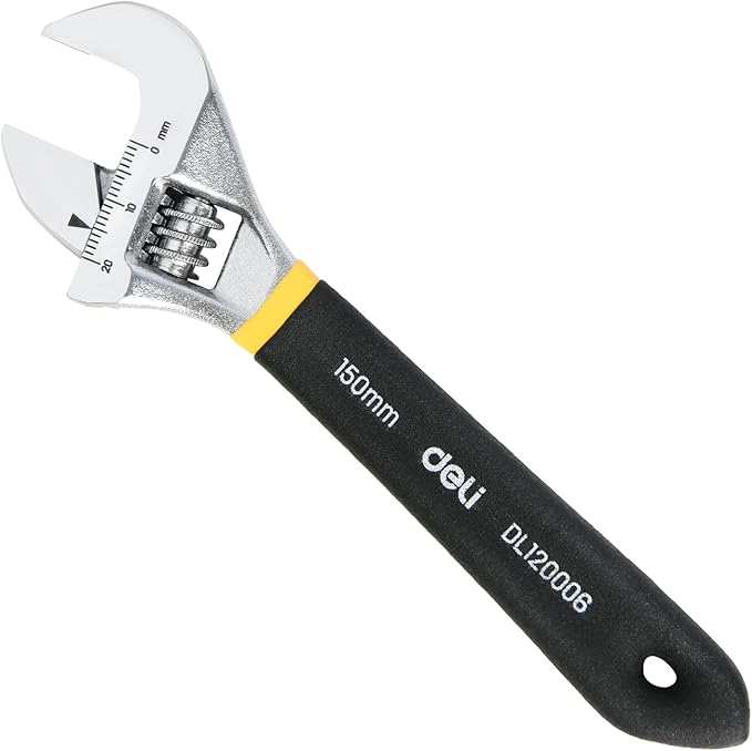 deli 6" Adjustable Wrench Heavy-Duty Chrome Anti-Slip Grip, Smooth-Jaw, Cr-V Steel, Wide Opening for Plumbing & DIY