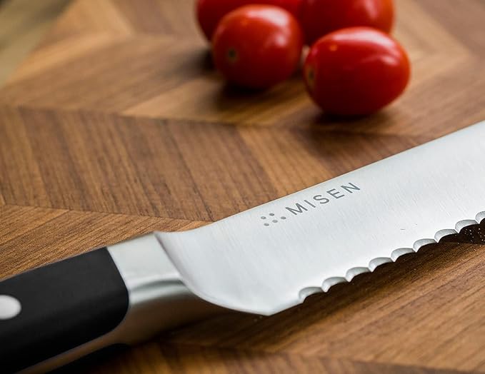 Misen Serrated Bread Knife - High-Carbon Japanese AUS8 Steel - Perfect for Soft Foods, Bread, Pastries, and Fruits - Verstatile Slicer, Razor-Sharp Edge, Durable Blade, Ergonomic Handle - 10", Black