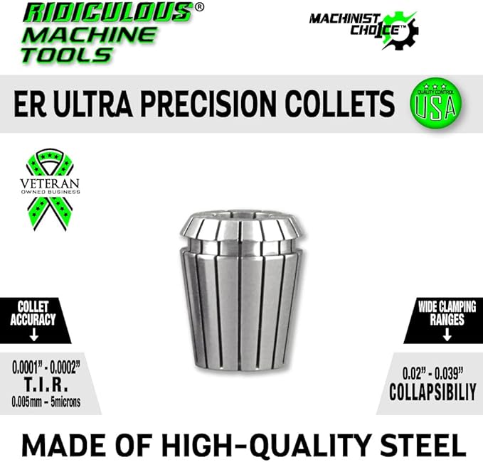 ER16 Ultra Precision Spring Collets (0.0001" T.I.R.) USA 100% Quality Control Machinist Choice