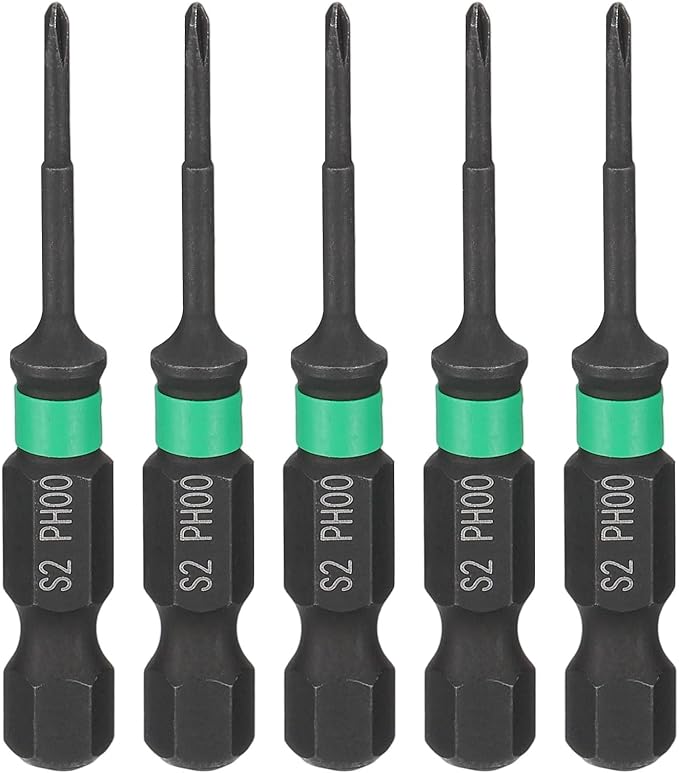 HARFINGTON 5pcs #00 Impact Phillips Screwdriver Bit PH00 1/4" Hex Shank 2" (50mm) Length 0.08" Rod Magnetic Cross Head Drill Bits S2 Steel Industrial Screw Drivers for Impact Power Tools