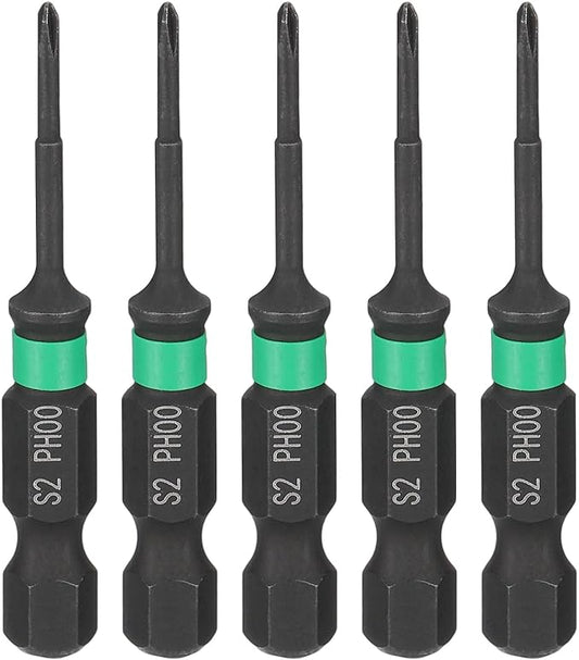 HARFINGTON 5pcs #00 Impact Phillips Screwdriver Bit PH00 1/4" Hex Shank 2" (50mm) Length 0.08" Rod Magnetic Cross Head Drill Bits S2 Steel Industrial Screw Drivers for Impact Power Tools
