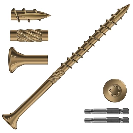 #10 x 3 Inch Deck Screws (270Pcs) 4lb. Carbon Steel, Yellow, Flat Head, Rust Resistant epoxy Coated, with T25 Star Bit