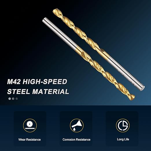 PATIKIL 3.1mm Drill Bit, M42 8% Cobalt High-Speed Steel Jobber Straight Shank 135° Titanium Nitride (TiN) Coated for Hard Metal Stainless Steel - 3 Pack
