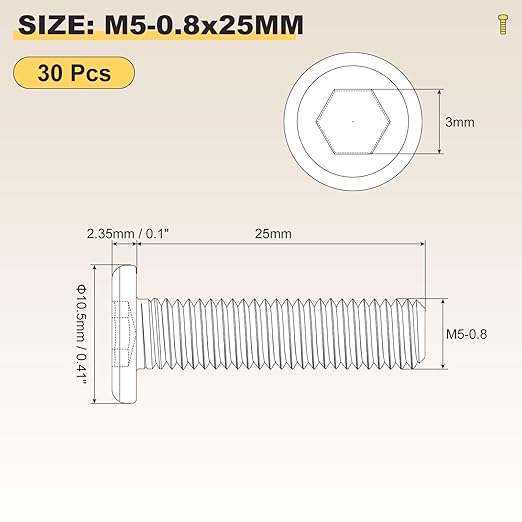 METALLIXITY Flat Head Hex Socket Cap Screws Bolts(M5-0.8x25) 30Pcs, Steel Hex Socket Furniture Bolts Screws - for Furniture Woodworking Project, Black