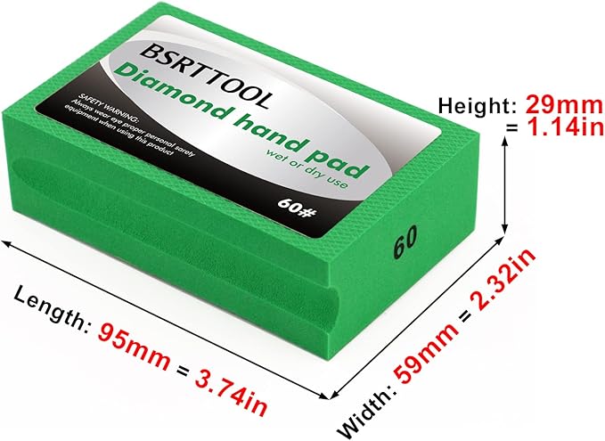 Diamond Sanding Blocks Hand Pads Foam Backing for Tile Stone Marble Concrete Ceramics Granite Glass Wet Dry (120 Grit)