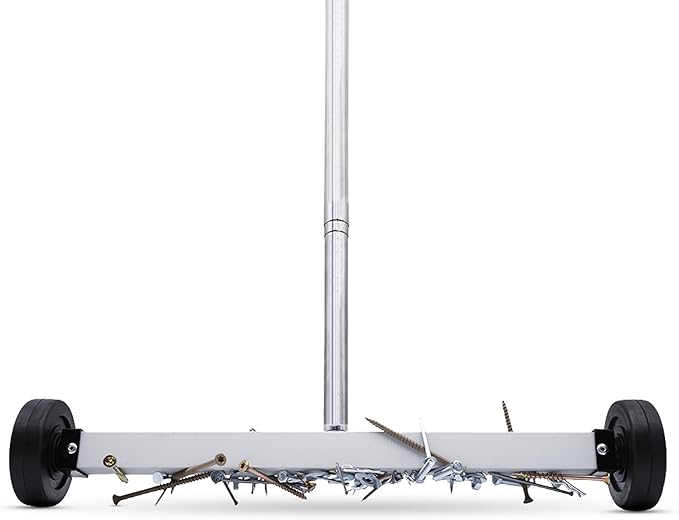 GRIP Magnetic Pickup Sweeper 17" - 8.8 lb Capacity - Chrome Handle Extends from 23" to 40" - Easy Cleanup of Workshop, Garage, Construction - Lawn Sweeper