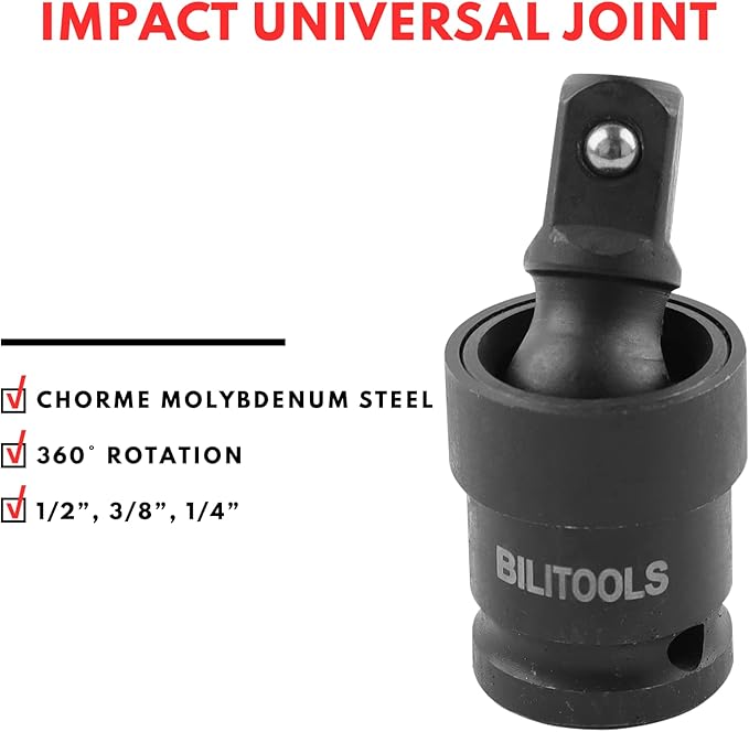 BILITOOLS Socket Adapter Set 17 Piece includes Reducer, Universal Joint Socket Set, Drill Adapter 1/4" 3/8" 1/2"