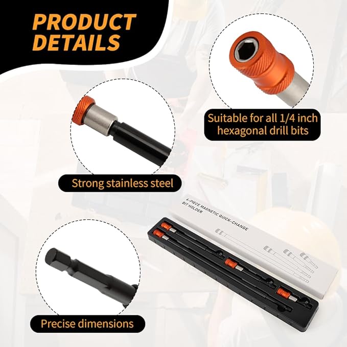 Drill Bit Extension 2-3/8", 4", 6", 12", 4-Piece Magnetic Drill Screwdriver Bit Holder Extender with Aluminum Sleeve, 1/4 Inch Hex Shank Quick Release Extension Adapter(SIZE:4pcs)