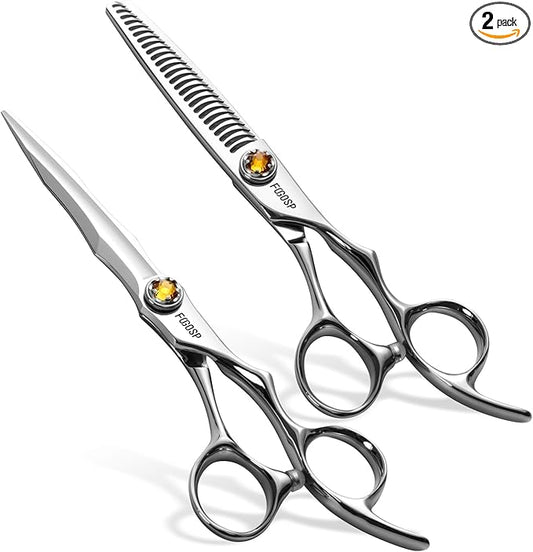 6" Professional Hair Shears Set VG10 Japanese Stainless Steel Sharp Ergonomic Lightweight Regular Straight and Thinning Scissors for Barbers and Salon Professionals