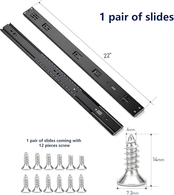 Ravinte 22 Inch Soft Close Drawer Slides 10 Pairs 20 Pack Black Full Extension Ball Bearing Drawer Glide Side Mount