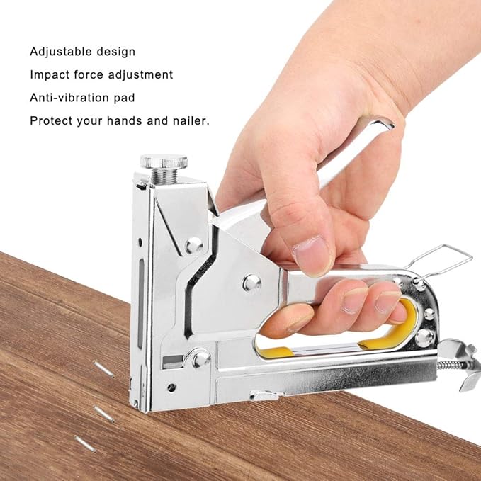 Framing Stapler, Staple Tacker, Hand Operated Nailing Tool for Carton Making, Packaging, Furniture, 3 Use Silver