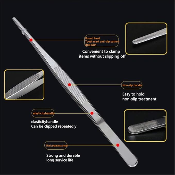Aniso Long Tweezers - Precision Serrated Kitchen Tongs for Barbecue & Cooking (12 inches)