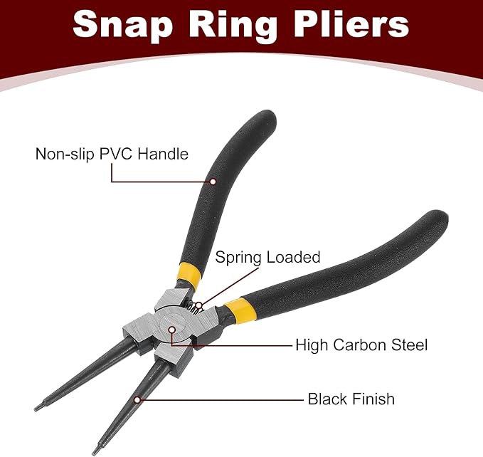 HARFINGTON Snap Ring Plier 7" External Circlip Pliers with 0.08" Straight Jaw Tip for Ring Remove Retaining Pliers, Black